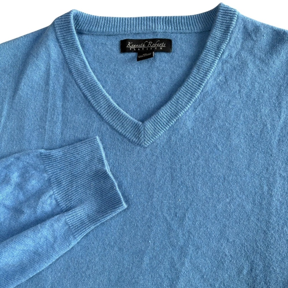 Kenneth Roberts Platinum 100% Cashmere Sweater Mens XXL V-Neck Blue Pullover